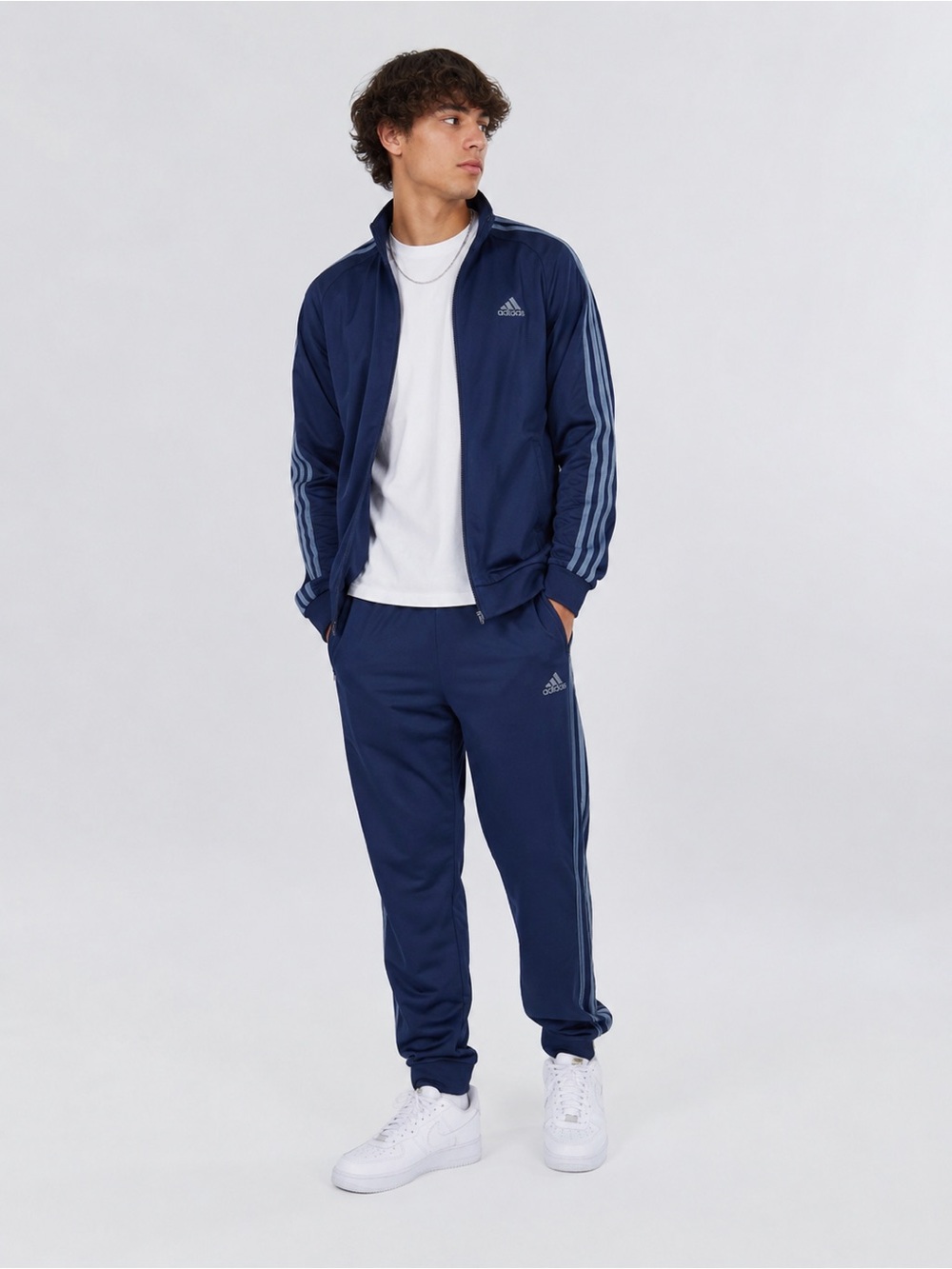 Adidas Boys Trainer Track Pants Navy With Blue 3 Stripe Joggers 18-20 Inseam 30”